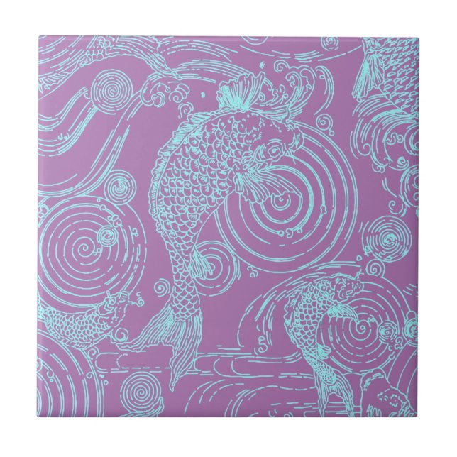 Vintage Japanese Koi Ceramic Tile (Front)