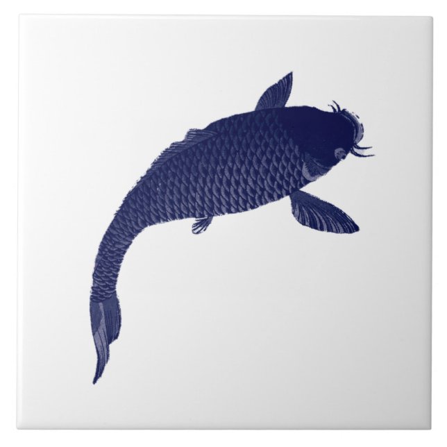 Vintage Japanese Koi Fish by Toyohara Chikanobu Ceramic Tile (Front)