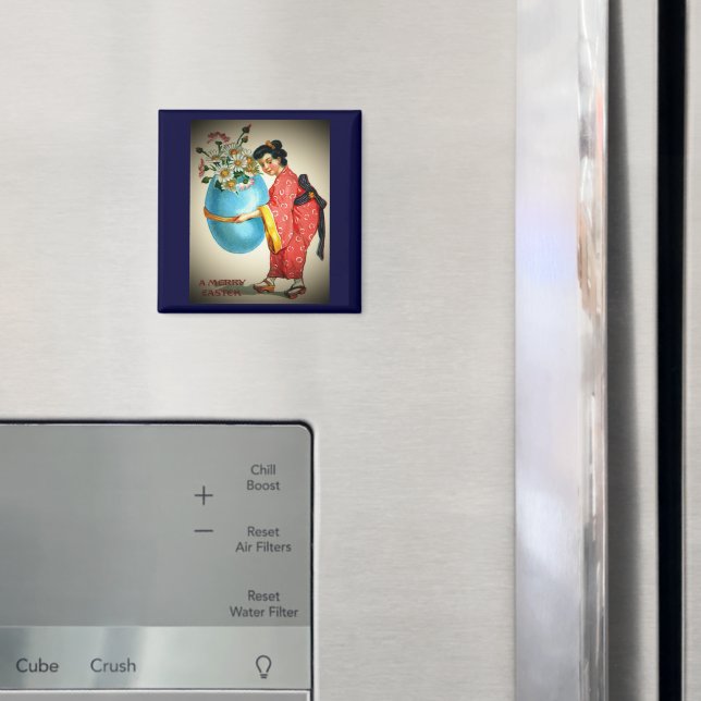 Vintage Japanese Lady, Egg Vase with Flowers, ZSSG Magnet (In Situ (Fridge))