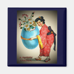 Vintage Japanese Lady, Egg Vase with Flowers, ZSSG Magnet