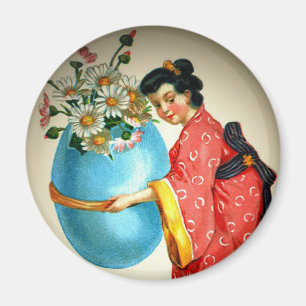 Vintage Japanese Lady, Egg Vase with Flowers, ZSSG Magnet