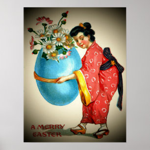 Vintage Japanese Lady, Egg Vase with Flowers, ZSSG Poster