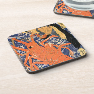 Vintage Japanese Lobster and Bird Beverage Coaster
