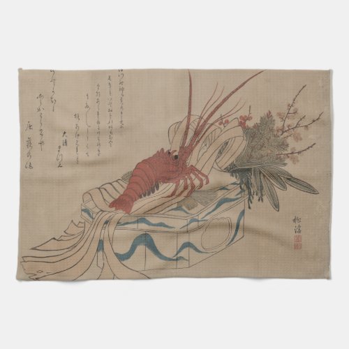 Vintage Japanese Lobster Art Image Kitchen Towel