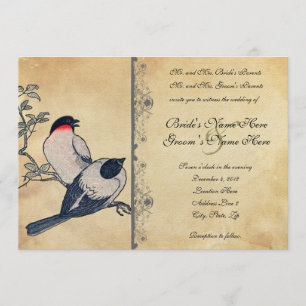 Vintage Japanese Lovebirds Wedding Invitation