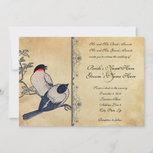 Vintage Japanese Lovebirds Wedding Invitation