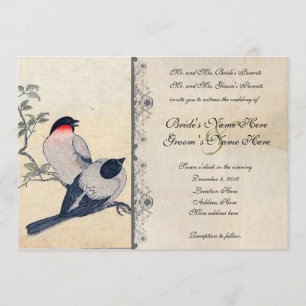 Vintage Japanese Lovebirds Wedding Invitation