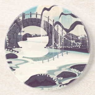 Vintage Japanese Meditation Garden Drink Coaster