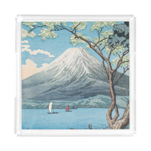 Vintage Japanese Mount Fuji and Lake Yamanaka Art Acrylic Tray