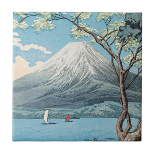 Vintage Japanese Mount Fuji and Lake Yamanaka Art Ceramic Tile