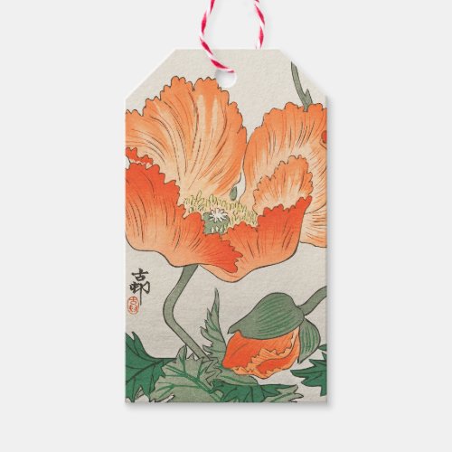 Vintage Japanese Orange Poppy Flower Ohara Koson  Gift Tags