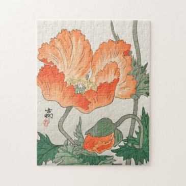 Vintage Japanese Orange Poppy Flower, Ohara Koson 