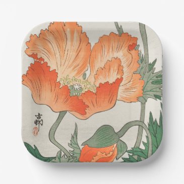 Vintage Japanese Orange Poppy Flower, Ohara Koson 