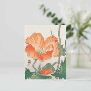 Vintage Japanese Orange Poppy Flower, Ohara Koson  Postcard
