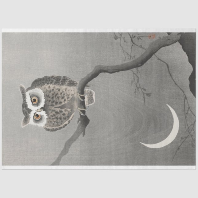 Vintage Japanese Owl Bird Moon  Tissue Paper (Front)