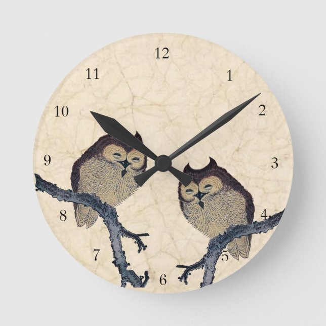 Vintage Japanese Owls Round Clock (Front)