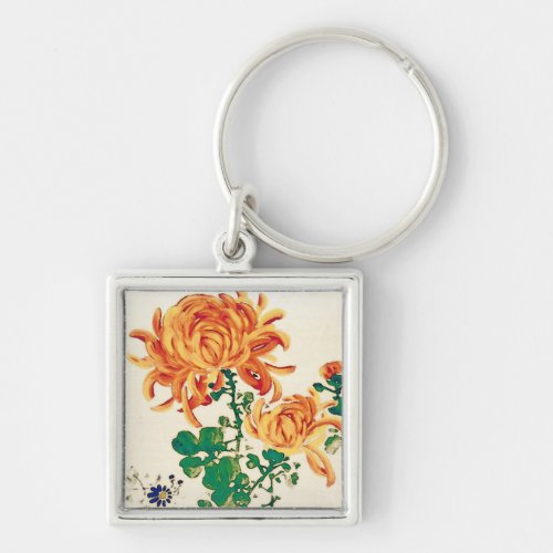 Vintage Japanese Painting of Chrysanthemums Keychain