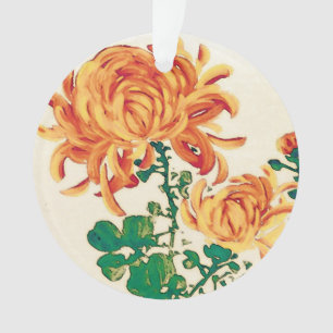 Vintage Japanese Painting of Chrysanthemums Ornament