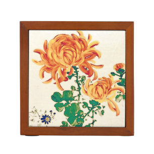 Vintage Japanese Painting of Chrysanthemums Pencil/Pen Holder