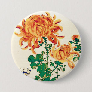 Vintage Japanese Painting of Chrysanthemums Pinback Button