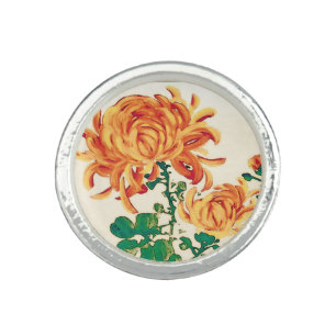 Vintage Japanese Painting of Chrysanthemums Ring