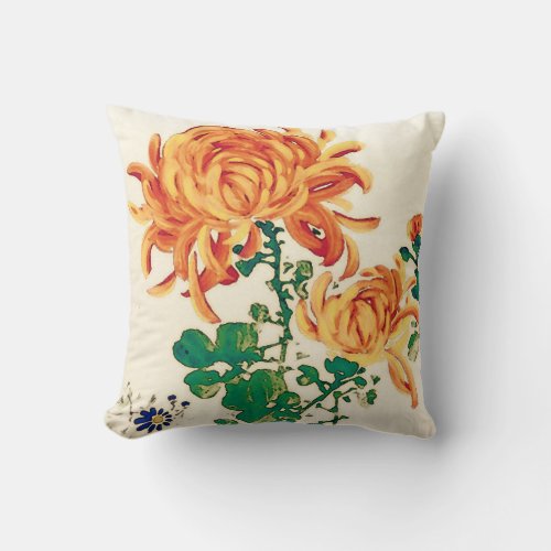 Vintage Japanese Painting of Chrysanthemums Throw Pillow