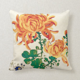 Vintage Japanese Painting of Chrysanthemums Throw Pillow