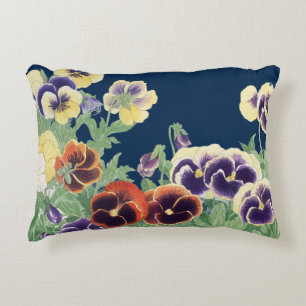 Vintage Japanese Pansy Flower Ukiyo-e Botanical Accent Pillow