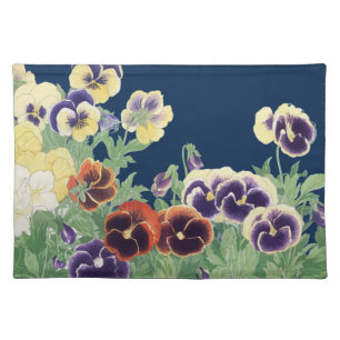 Vintage Japanese Pansy Flower Ukiyo-e Botanical Cloth Placemat