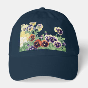 Vintage Japanese Pansy Flower Ukiyo-e Botanical Hat