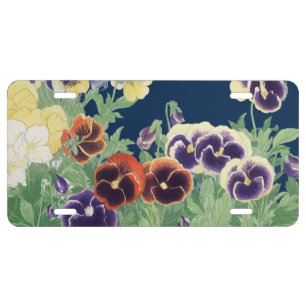 Vintage Japanese Pansy Flower Ukiyo-e Botanical License Plate