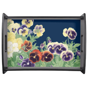 Vintage Japanese Pansy Flower Ukiyo-e Botanical Serving Tray
