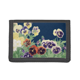 Vintage Japanese Pansy Flower Ukiyo-e Botanical Tri-fold Wallet