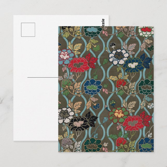 Vintage Japanese Peony Ogee Floral Pattern Postcard (Front/Back)