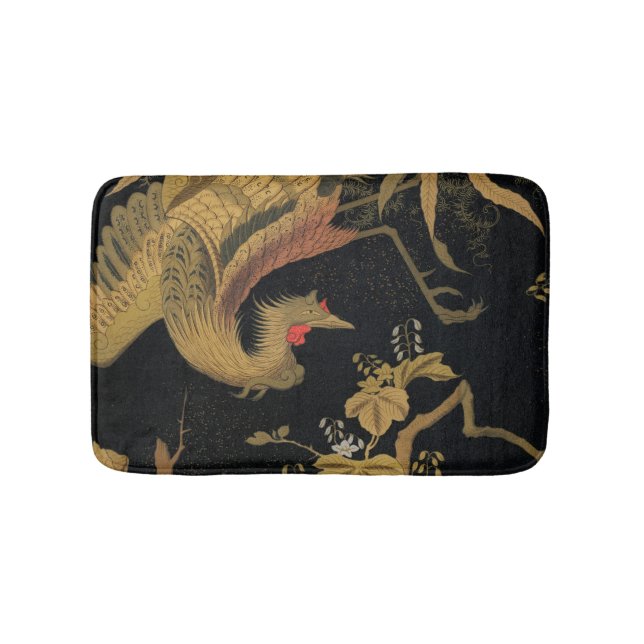 Vintage Japanese Phoenix Gold Black Bird Bath Mat (Front)