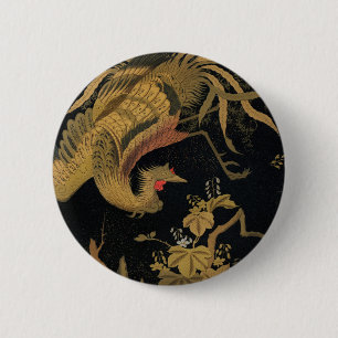 Vintage Japanese Phoenix Gold Black Bird Button