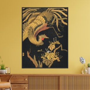 Vintage Japanese Phoenix Gold Black Bird Canvas Print
