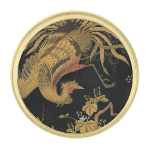 Vintage Japanese Phoenix Gold Black Bird Finish Lapel Pin