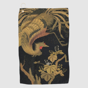 Vintage Japanese Phoenix Gold Black Bird Golf Towel