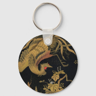 Vintage Japanese Phoenix Gold Black Bird Keychain