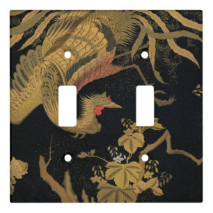 Vintage Japanese Phoenix Gold Black Bird Light Switch Cover
