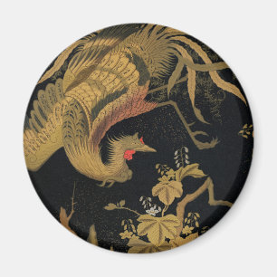 Vintage Japanese Phoenix Gold Black Bird Magnet