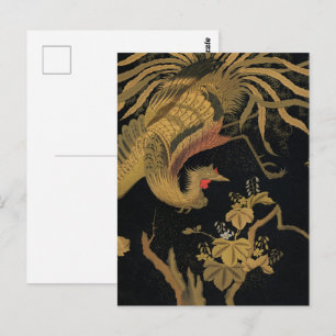 Vintage Japanese Phoenix Gold Black Bird Postcard