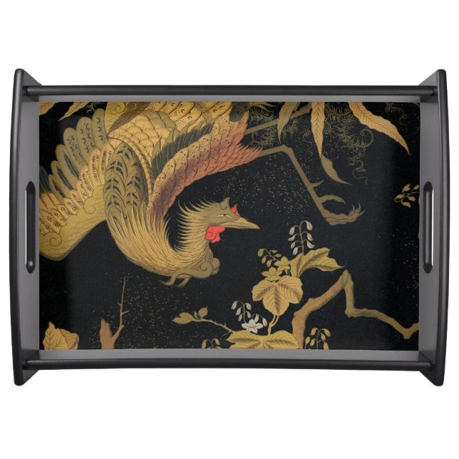 Vintage Japanese Phoenix Gold Black Bird Serving Tray (Front)