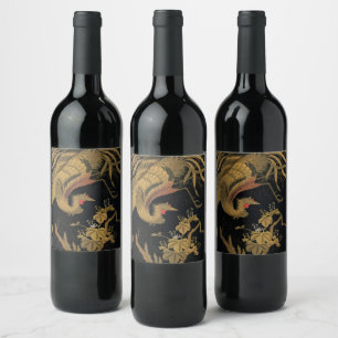 Vintage Japanese Phoenix Gold Black Bird Wine Label