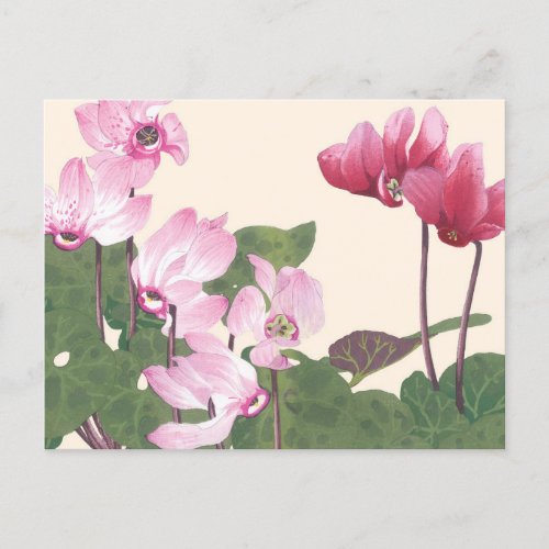 Vintage Japanese Pink Lotus Floral Woodblock Postcard