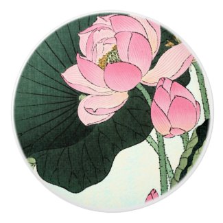 Vintage Japanese Pink Lotus Flower Ceramic Knob