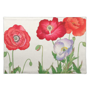 Vintage Japanese Poppy Botanical Art 1917 Cloth Placemat