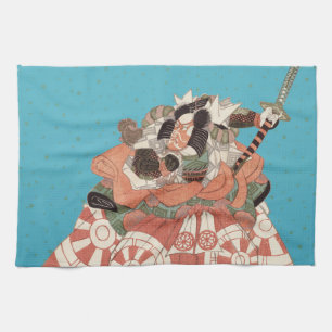 Vintage Japanese Portrait - Warrior with Sword Kitchen Towel