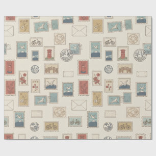 Vintage Japanese Postage Stamps Wrapping Paper